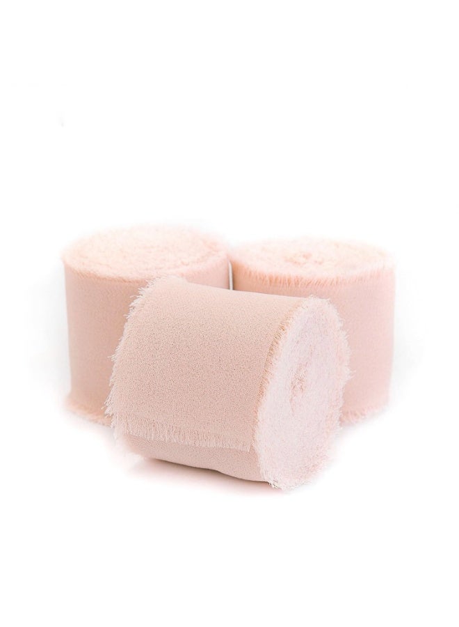 Light Pink Satin Ribbon, Handmade Fringe Chiffon Ribbon - Image 1